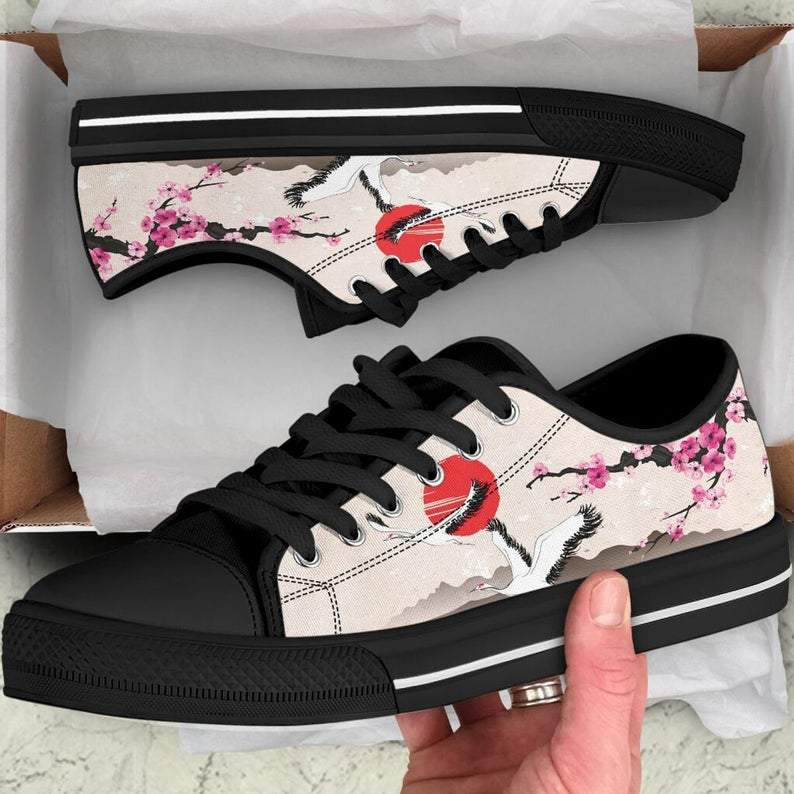 Japanese Sakura Cherry Blossom Bird Low Top Shoes 39 Summer Low Top Shoes, Converse Style, Flower Shoes, Gift For Men Women