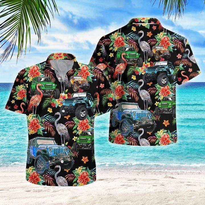 Hawaii Aloha Shirt Made In Jeep Flamingo Summer Ha75835