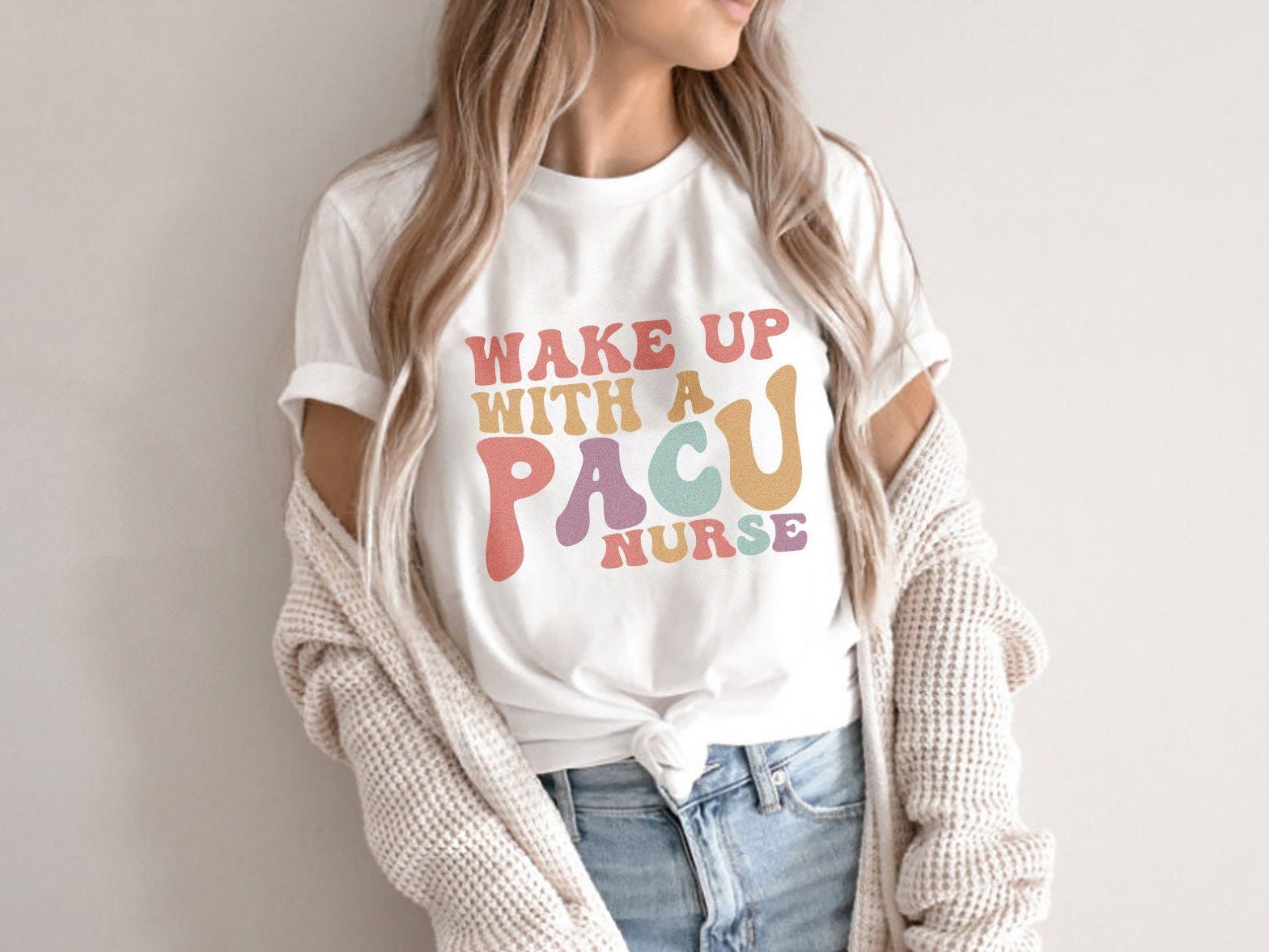 Retro 70s PACU T-Shirt – Wake Up with a PACU Nurse Shirt, Funny Nursing Tshirt, periop peri-op RN surgical center Day Surgery Nurse Gift