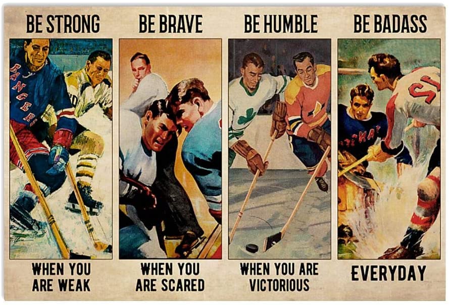 Vintage Men Ice Hockey – Be Badass Be Brave When You Are Scared Poster Art Print      Home Decor Gift For Men Women Family Friend On Birthday Xmas