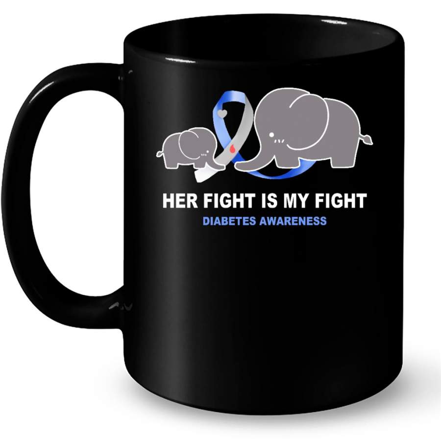 Her Fight Is My Fight Diabetes Awareness Elephant B – Full-Wrap Coffee Black Mug