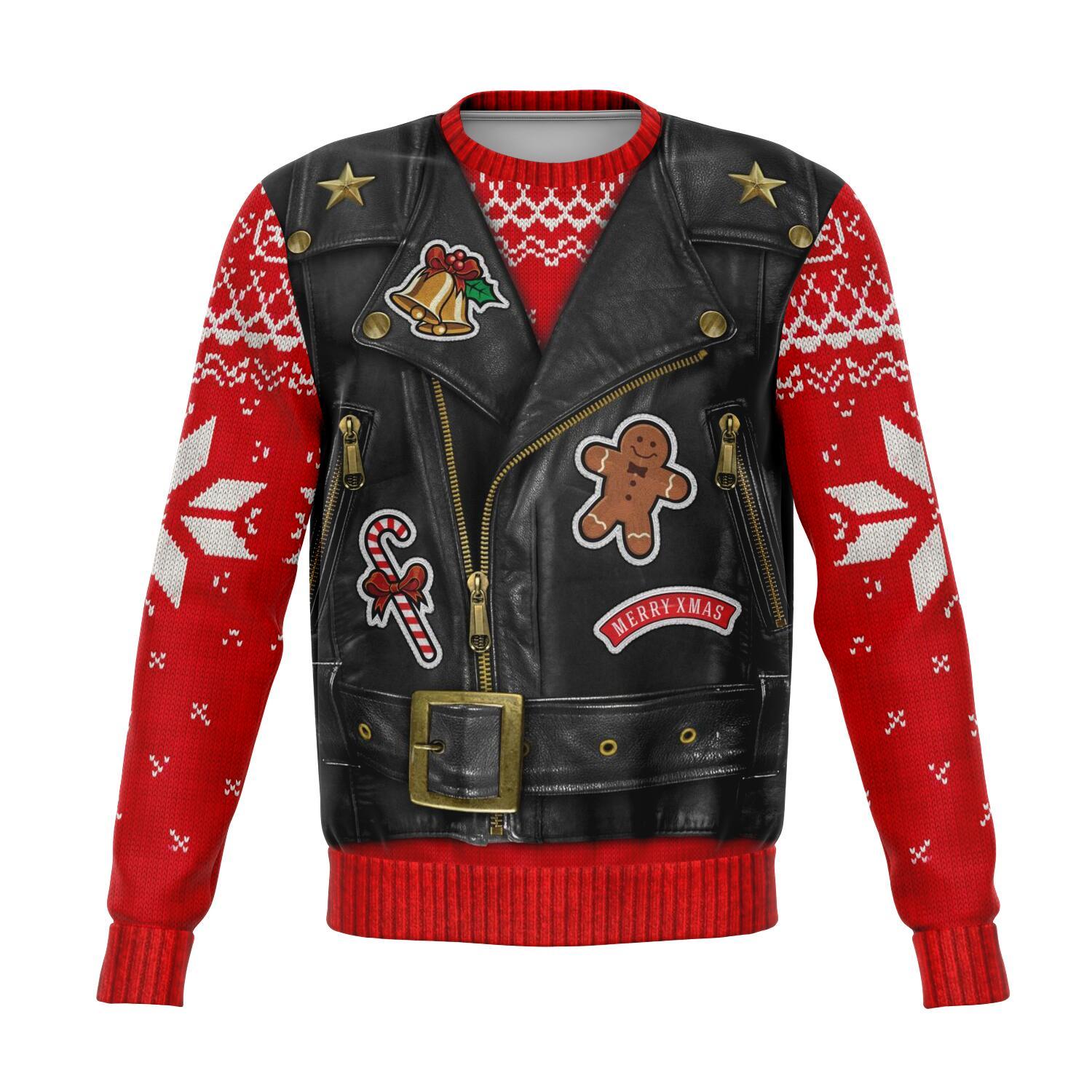 Unifinz Motorcycle Ugly Christmas Sweater Christmas Oh What Fun It Is To Ride Biker Costume Red Sweater 2022