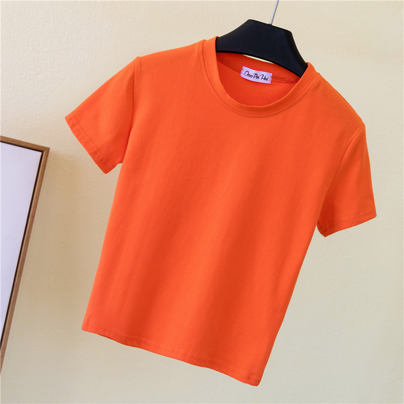 2022 Crop Top T-Shirt Female Solid Cotton O-Neck Short Sleeve T-Shirt For Women Summer High Waist Slim Short Sport Femme T-Shirt alx