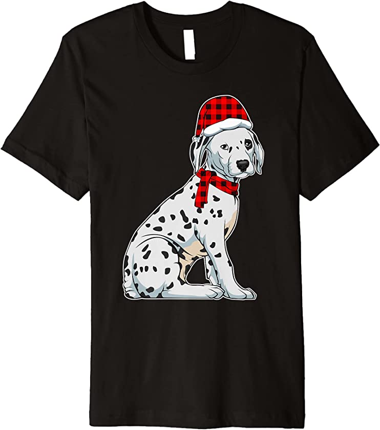 Christmas Dalmatian Dog Puppy Cute Doggy Mom Dad Santa Hat Premium T-Shirt