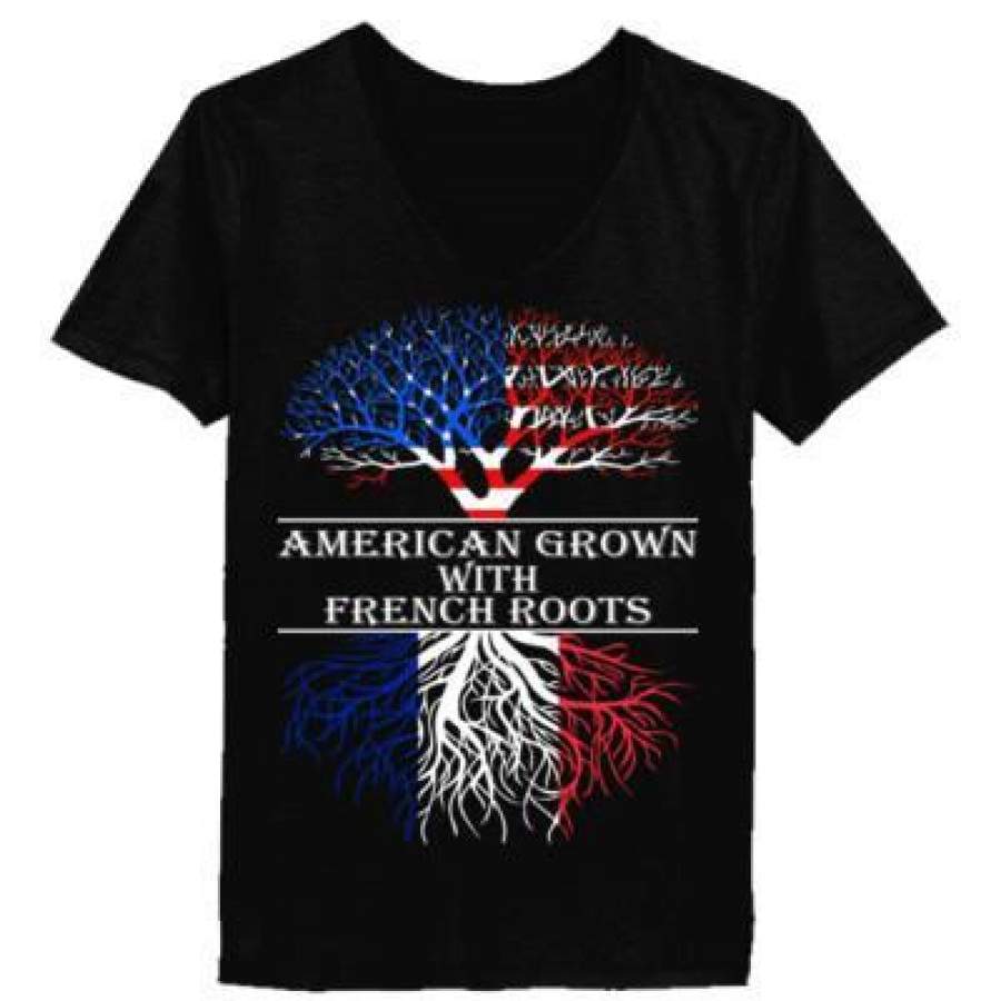 AGR American Grown With French Roots – Ladies’ V-Neck T-Shirt