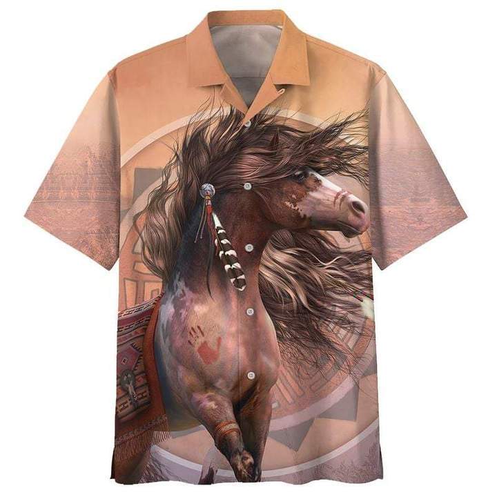 Beautiful Native Horse Brown Hawaiian Shirt | For Men & Women | Adult | Hw4281