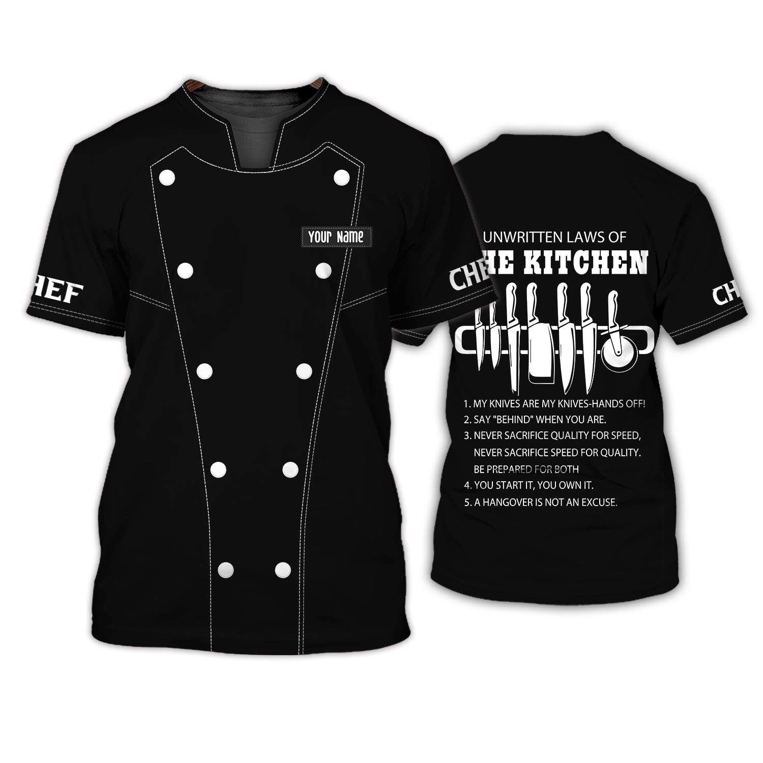 Chef Personalized Shirt Chef Apparel Chef Wear Cook Shirts Chef Uniform Black & White