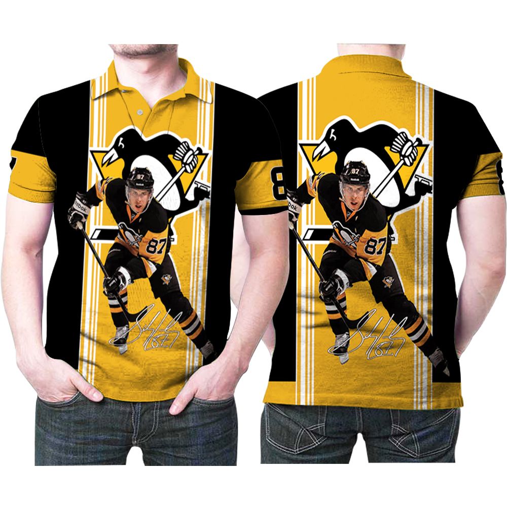 Pittsburgh Penguins Sidney Crosby 87 Signed 3D Printed Gift For Pittsburgh Penguins Fan Polo Shirt