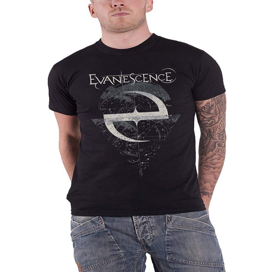 Evanescence Men’S T Shirt Space Map Band Logo Bring Me To Life Mens Black