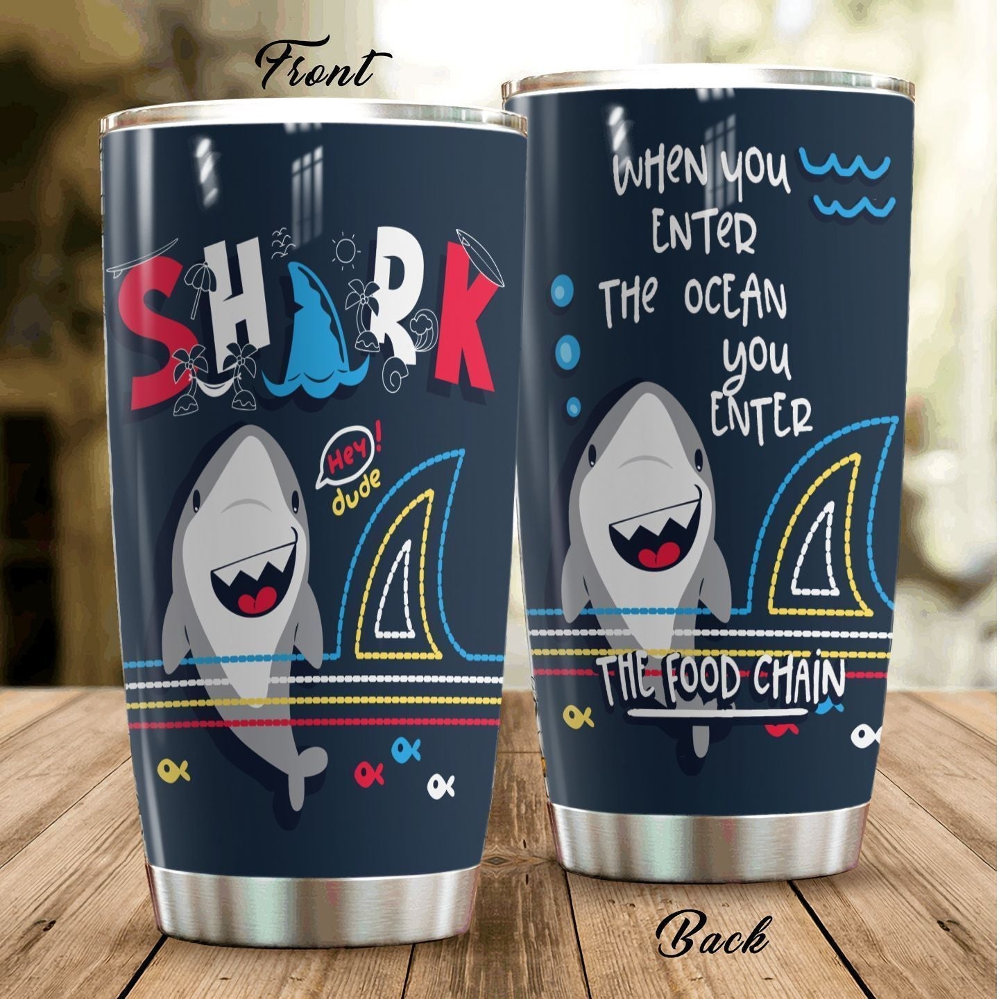 Shark Stainless Steel Personalized Stainless Steel Tumbler Customize Name, Text, Number Dcflw