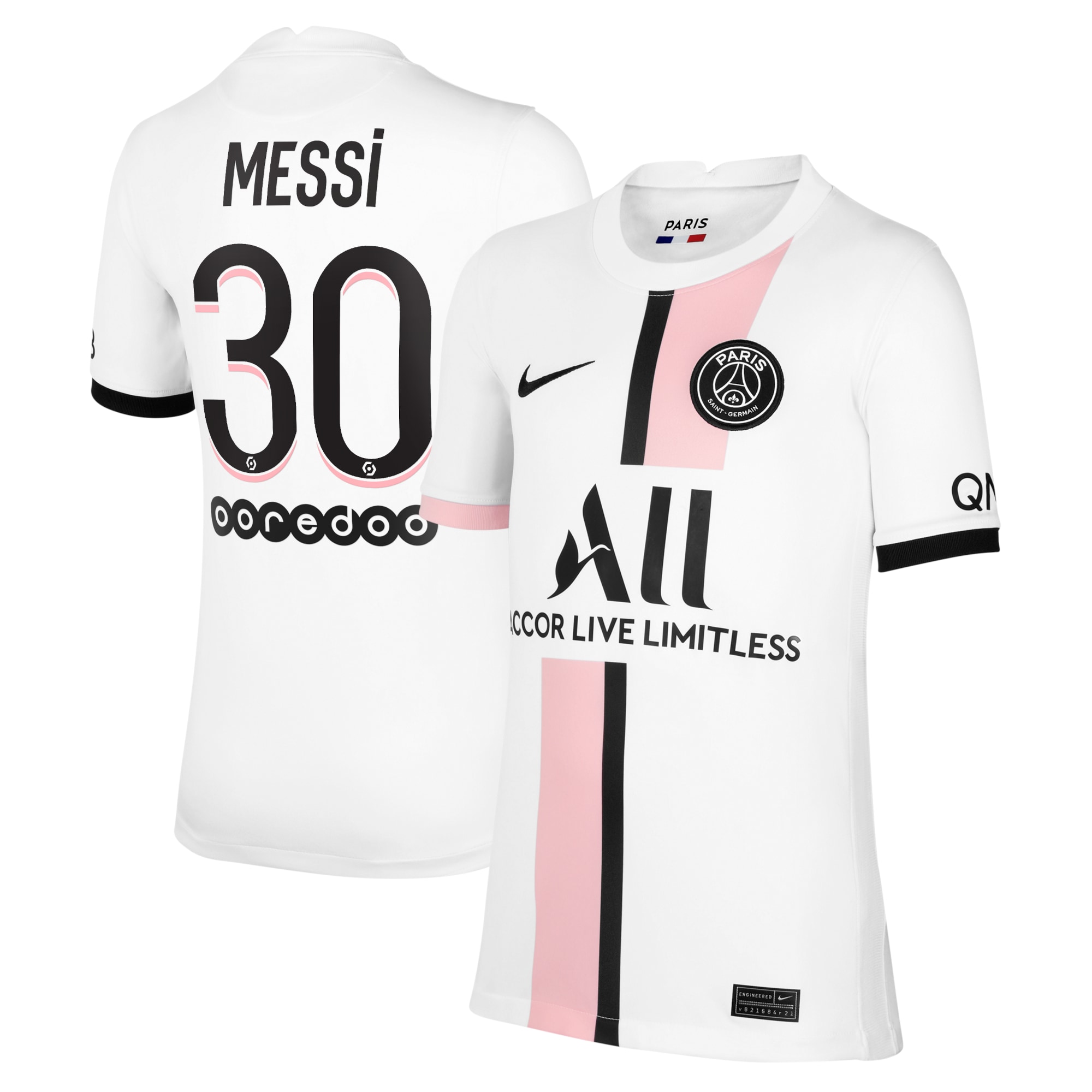 Lionel Messi Paris Saint-Germain Youth 2021/22 Away Breathe Stadium Replica Player Jersey – White