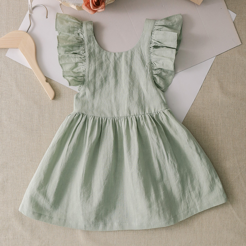 2022 summer new fresh and cute cotton and linen princess dress girl solid color sleeveless dress TZ47 alx