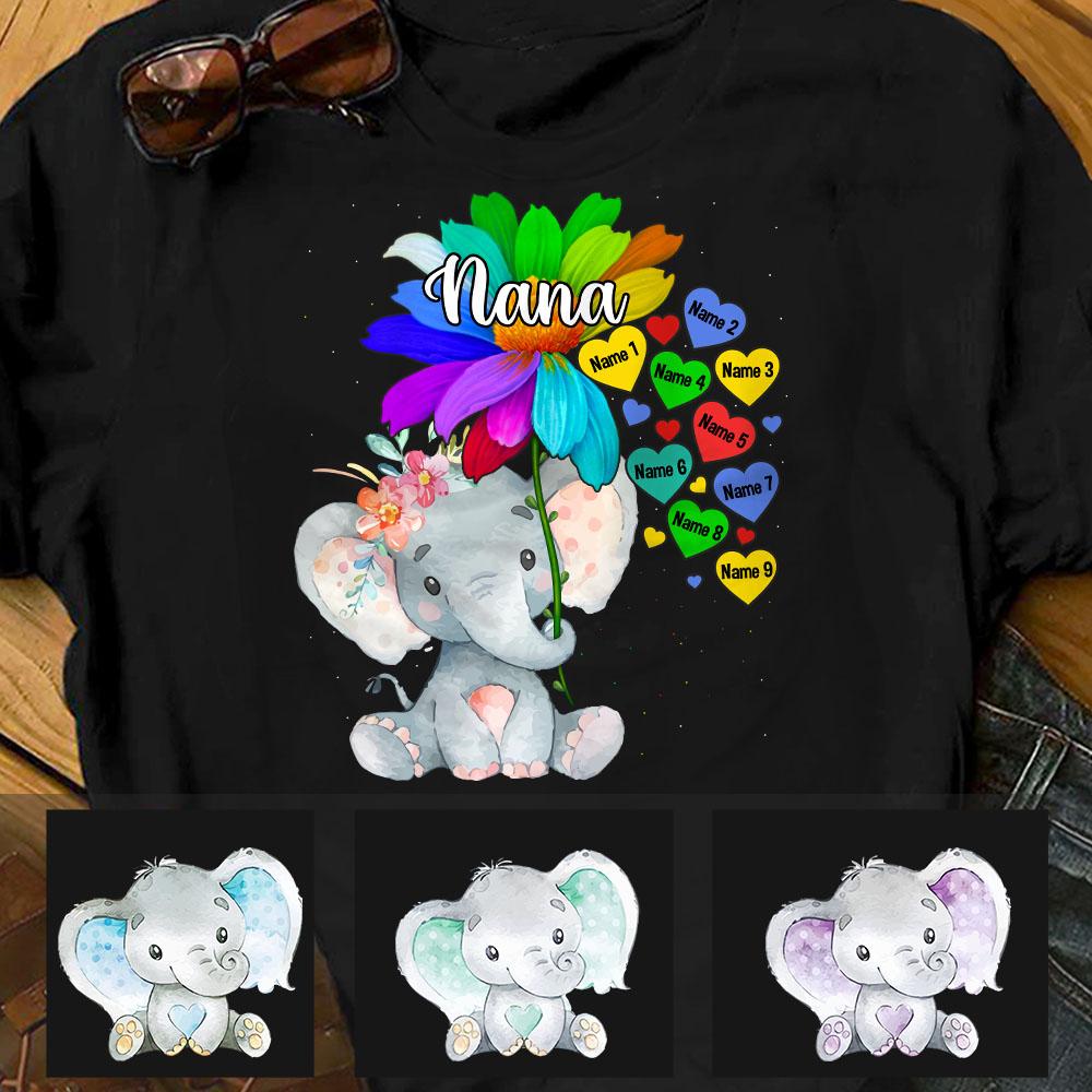 Personalized Mom Grandma Elephant T Shirt