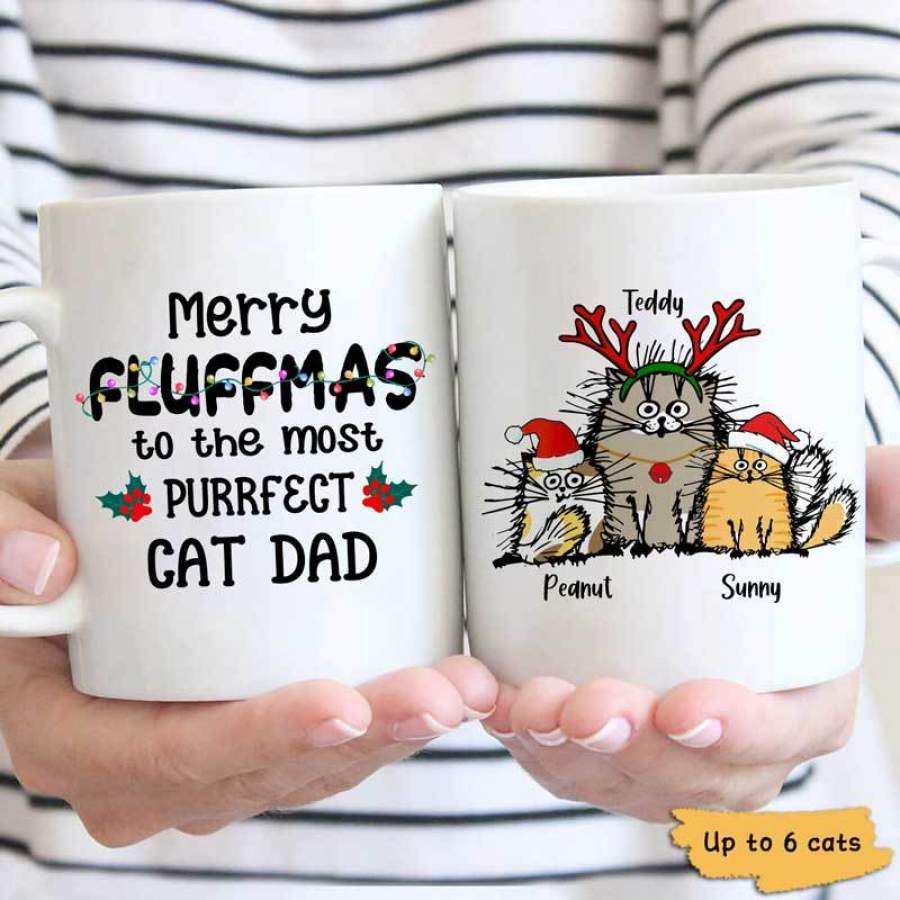 Merry Fluffmas To The Most Purrfect Cat Dad Christmas Personalized Mug