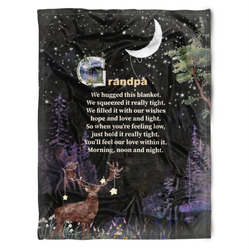 To My Grandpa Deer And Galaxy Night We Hugged This Fleece Blanket Gift For Grandparents Gift From Granddaughter Gift For Grandson Home Decor Bedding Couch Sofa Soft And Comfy Cozy