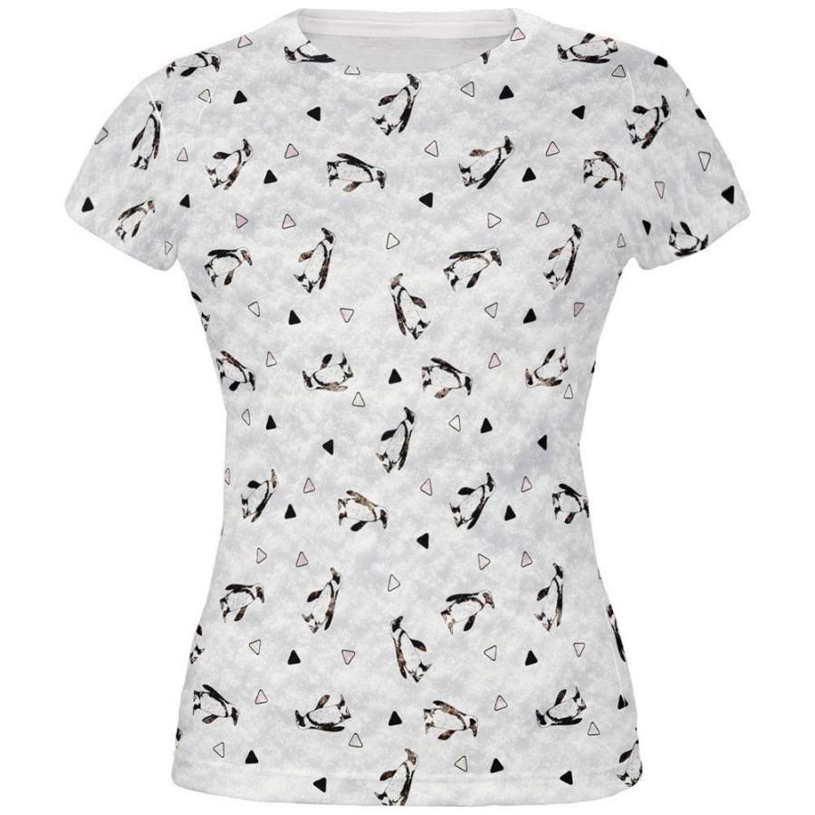 Retro Penguin Pattern All Over Juniors T Shirt