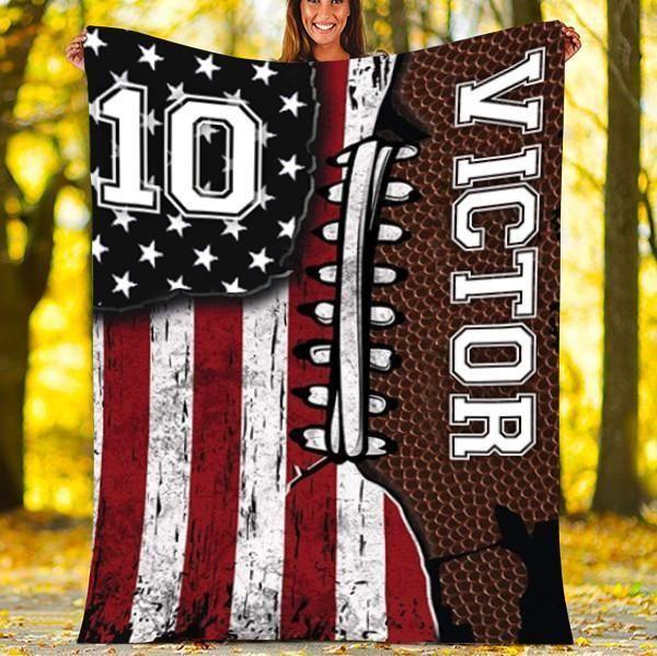 Victor 10 Football Custom Text Name And Number Printed Fleece Blanket