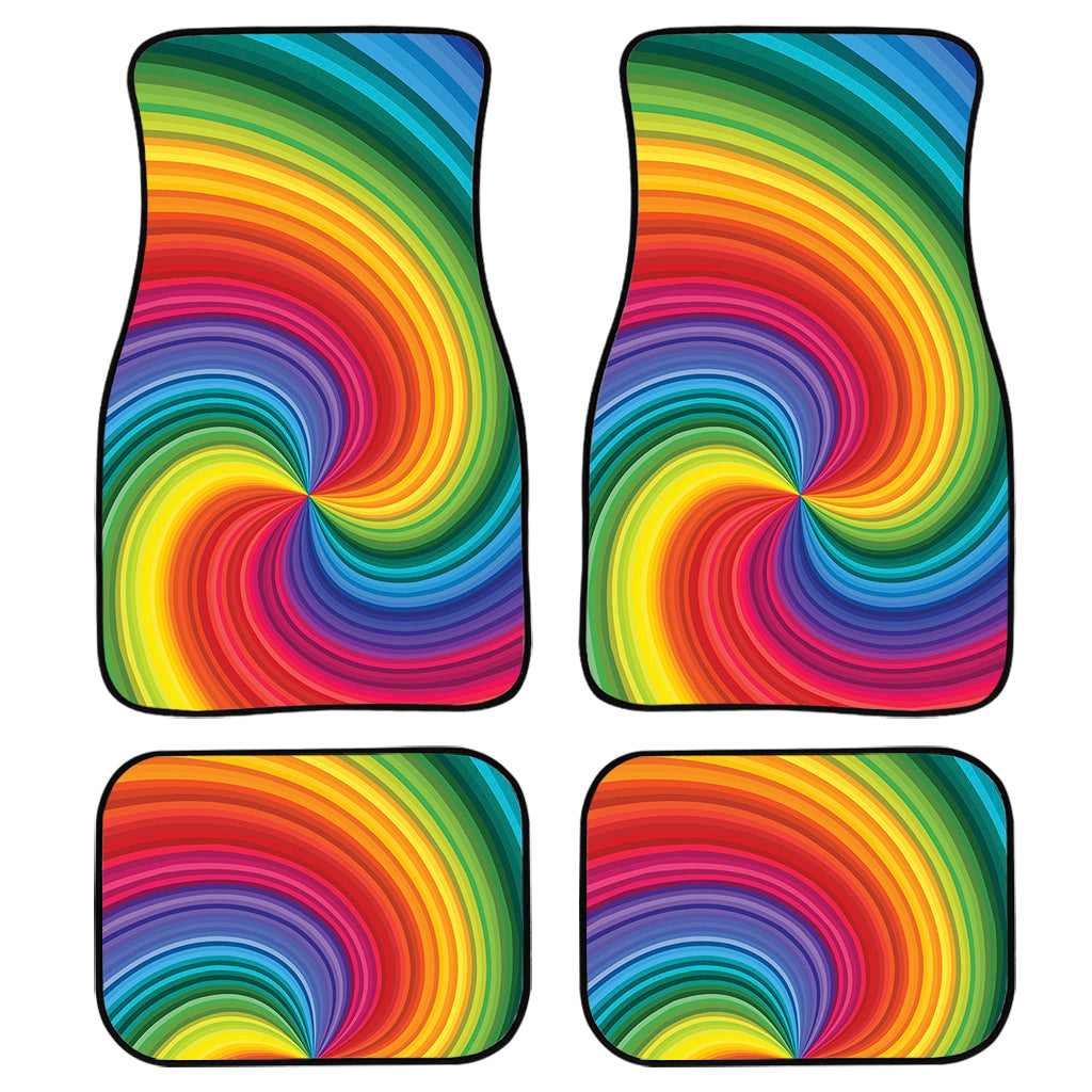 Rainbow Swirl Print Front And Back Car Floor Mats, Front Car Mat