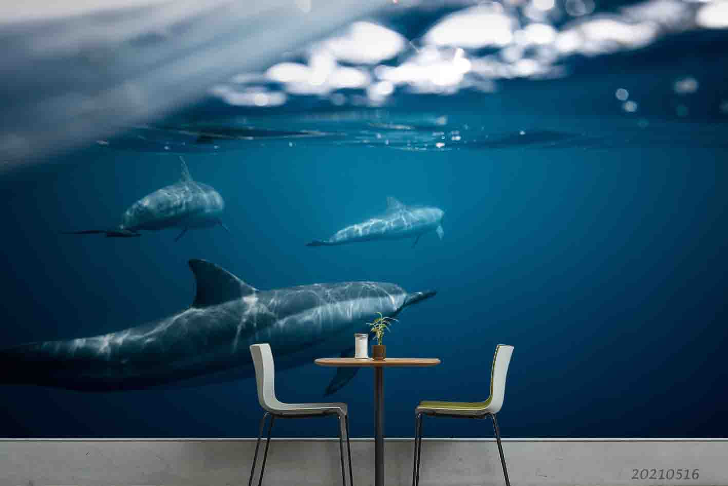 3D Sea Animal Whale Wall Mural Wallpaper Lqh 40