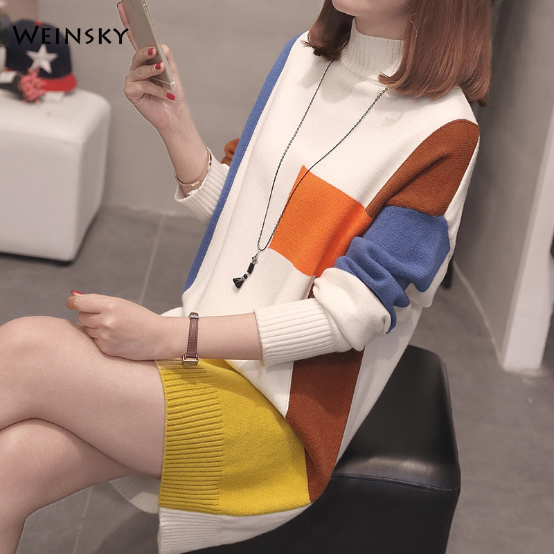 Women Turtleneck Long Knitted Sweater And Pullovers Korean Fashion Casual Style Female Sweaters 2019 Autumn And Winter New Tops alx