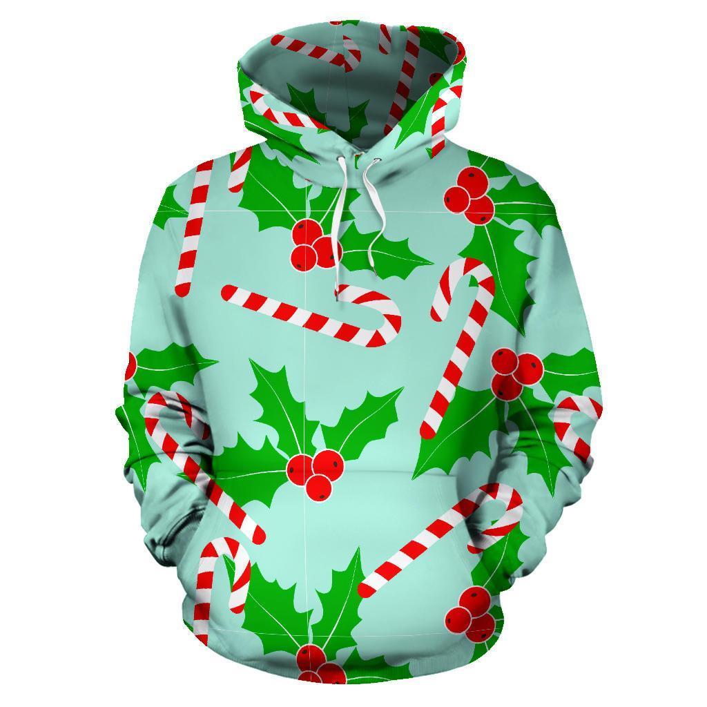 Christmas Candy Cane Pattern Print Men Women Pullover Hoodie