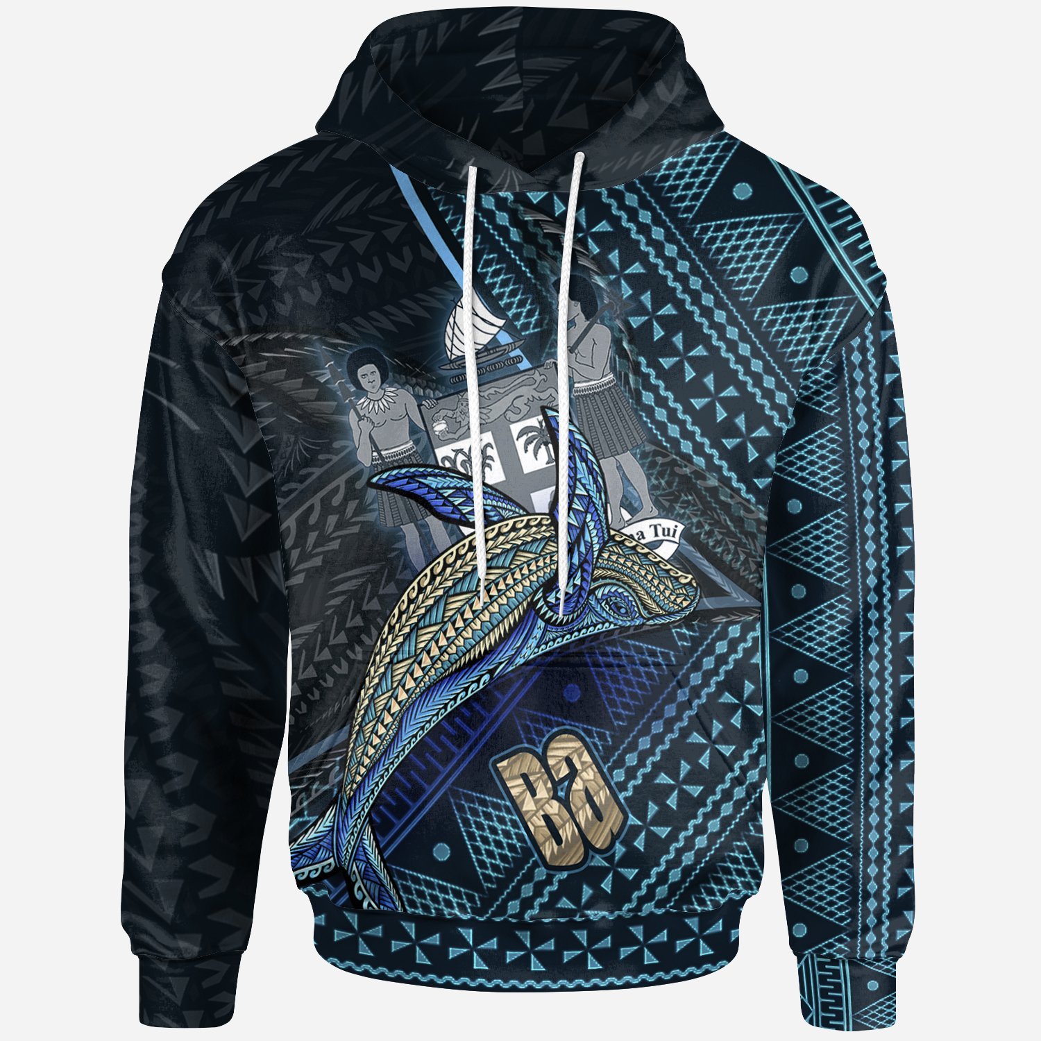 Fiji Hoodie – Ba Seal Fiji With Blue Whale – Pacific Print Hoodie