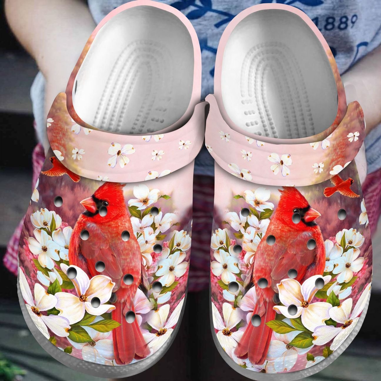 Cardinal Bird White Flowers Personalized Clog, Custom Name, Text, Color, Number Fashion Style For Women, Men, Kid, Print 3D