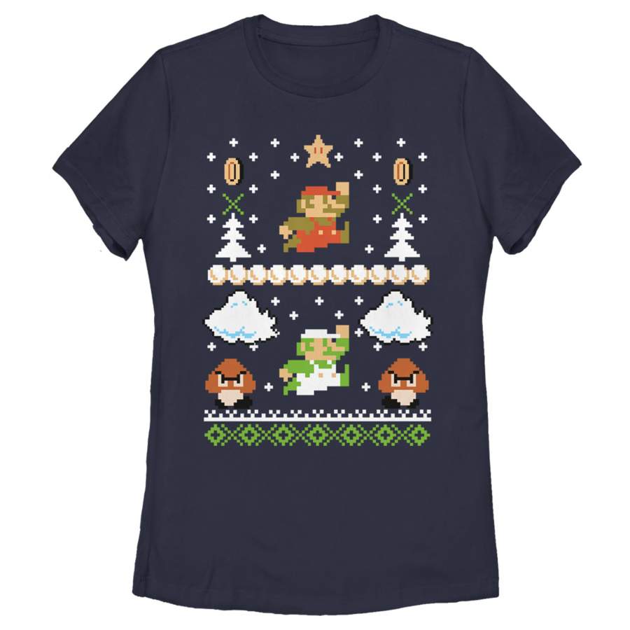 Nintendo Women’s Ugly Christmas Super Mario  T Shirt