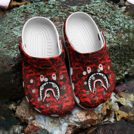 Amazing Shark Red Camo Clog Shoes #Kv