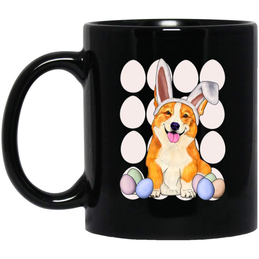 Corgi dog with bunny ears and Easter eggs Black Mug Pet Owner, Dog Dad Mom Lover, Best Friends Gifts Funny Sayings Slogan Cute