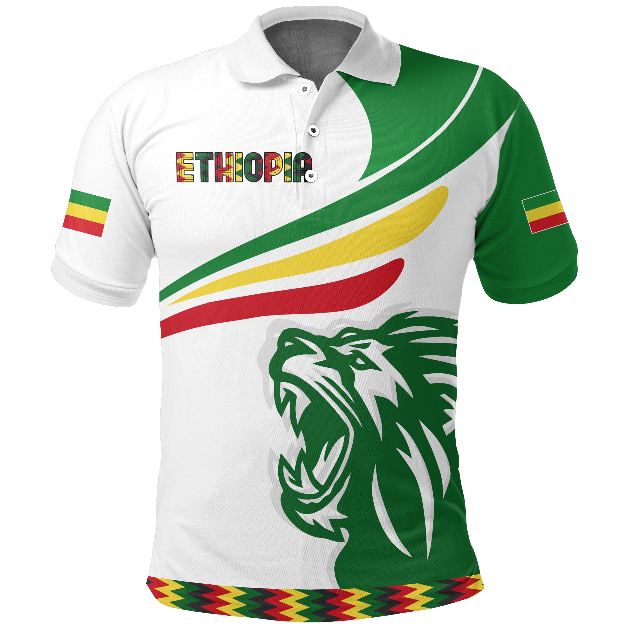 1stTheWorld Ethiopia Polo Shirt, Ethiopia Flag Lion Fly A10