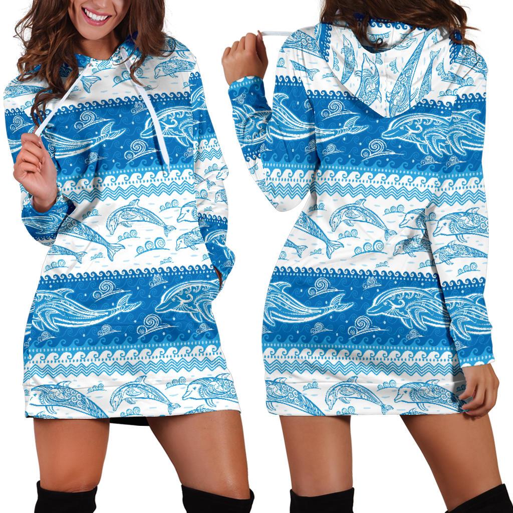 Dolphin Tribal Pattern Ethnic Motifs Women Hoodie Dress