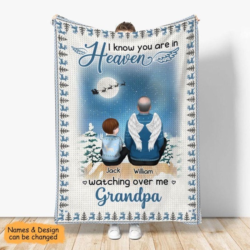 Kid And Angel Grandparents Sky Personalized Christmas Blanket