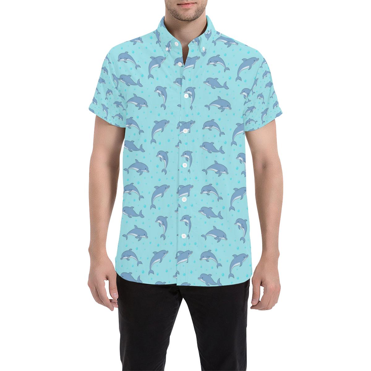 Dolphin Baby Cute Print Pattern Men Button Up Shirt