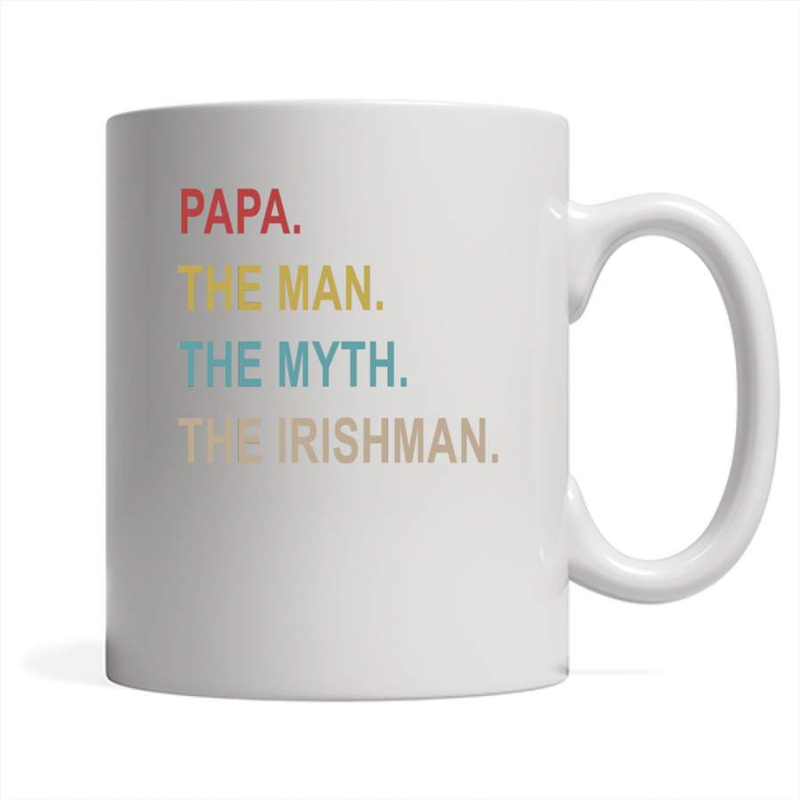 Papa The Man The Myth The Irishman Classic Vintage Retro Design – Full-Wrap Coffee White Mug