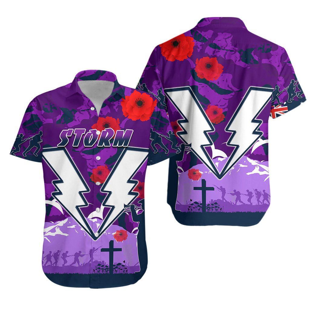 Storm Anzac Day Hawaii Shirt Melbourne War Remembrance Poppy Ha93829