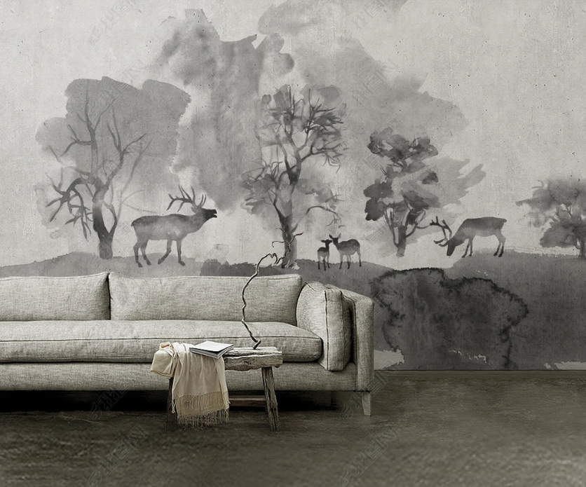 3D Watercolor Grey Forest Animal Wall Mural Wallpaper Lqh 187