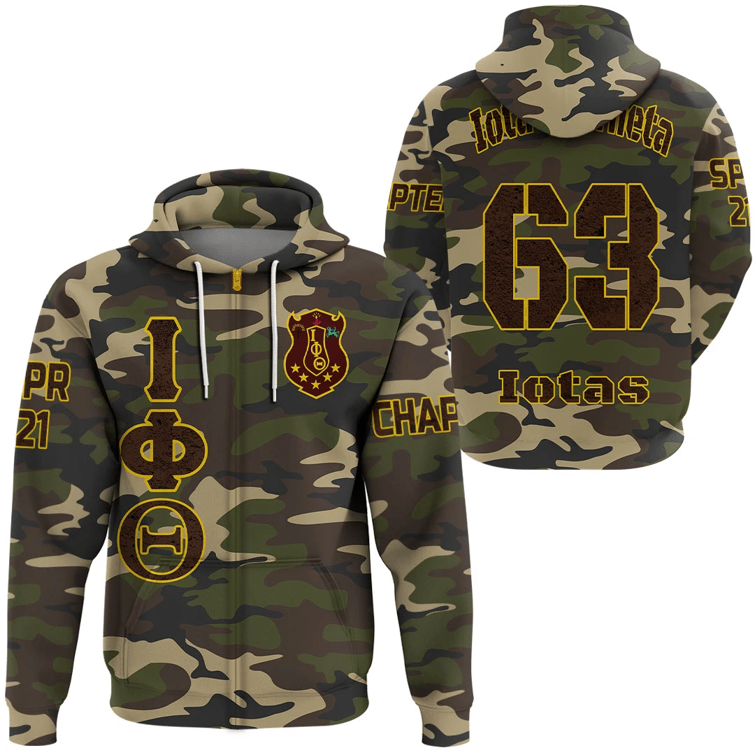 Fraternity Hoodie – Personalized Iota Phi Theta Camouflage Zip Hoodie