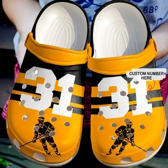 Simply Love Hockey Orange Personalize Clog Custom Crocss Clog Number On Sandal Fashion Style Comfortable For Women Men Kid