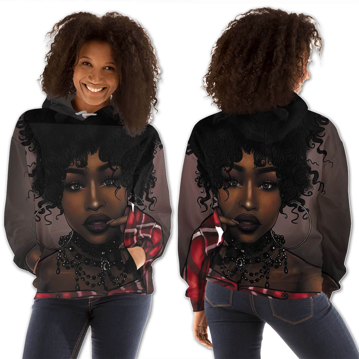 African American Hoodies Cute African American Girl All Over Print Womens Hooded Sweatshirt Modern Afrocentric Clothing BPS69599