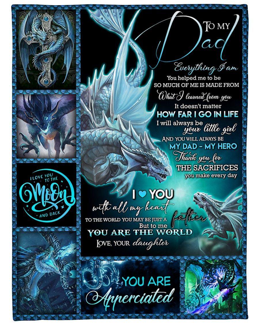 To My Dad Dragon From Daughter You Are The World Gift For Birthday Gift For Father’S Day Home Decor Fleece Blanket