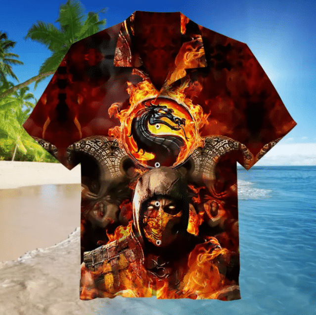 Mortal Kombat Scorpion Fire For Man And Woman Print Short Sleeve Hawaii Shirt Ha83741