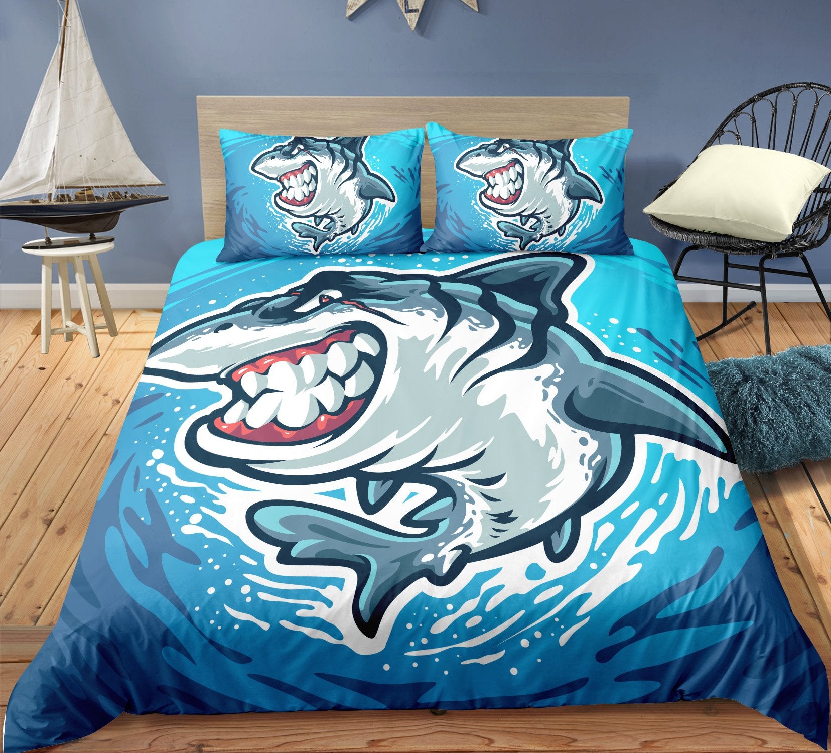 Smile Shark 3 Pieces Quilted Comforter Set