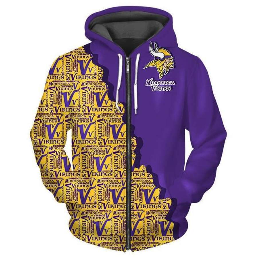 Minnesota Vikings Cool 3D Zipper Hoodie