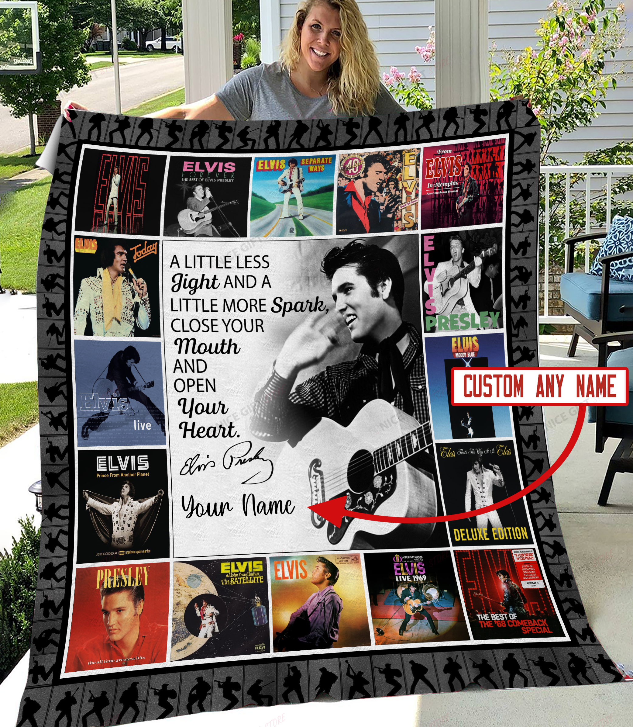 Elvis Presley Custom Name Fleece Blanket Blk-S2G9