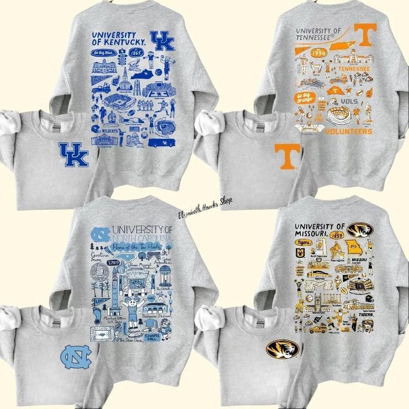 All Team NCAA Ash Grey Crewneck Sweatshirt 2 side Custom Team, Hand Drawn University Impressions Artwork for Men & Women Vintage NCAA Crewnecks Cotton Menswear