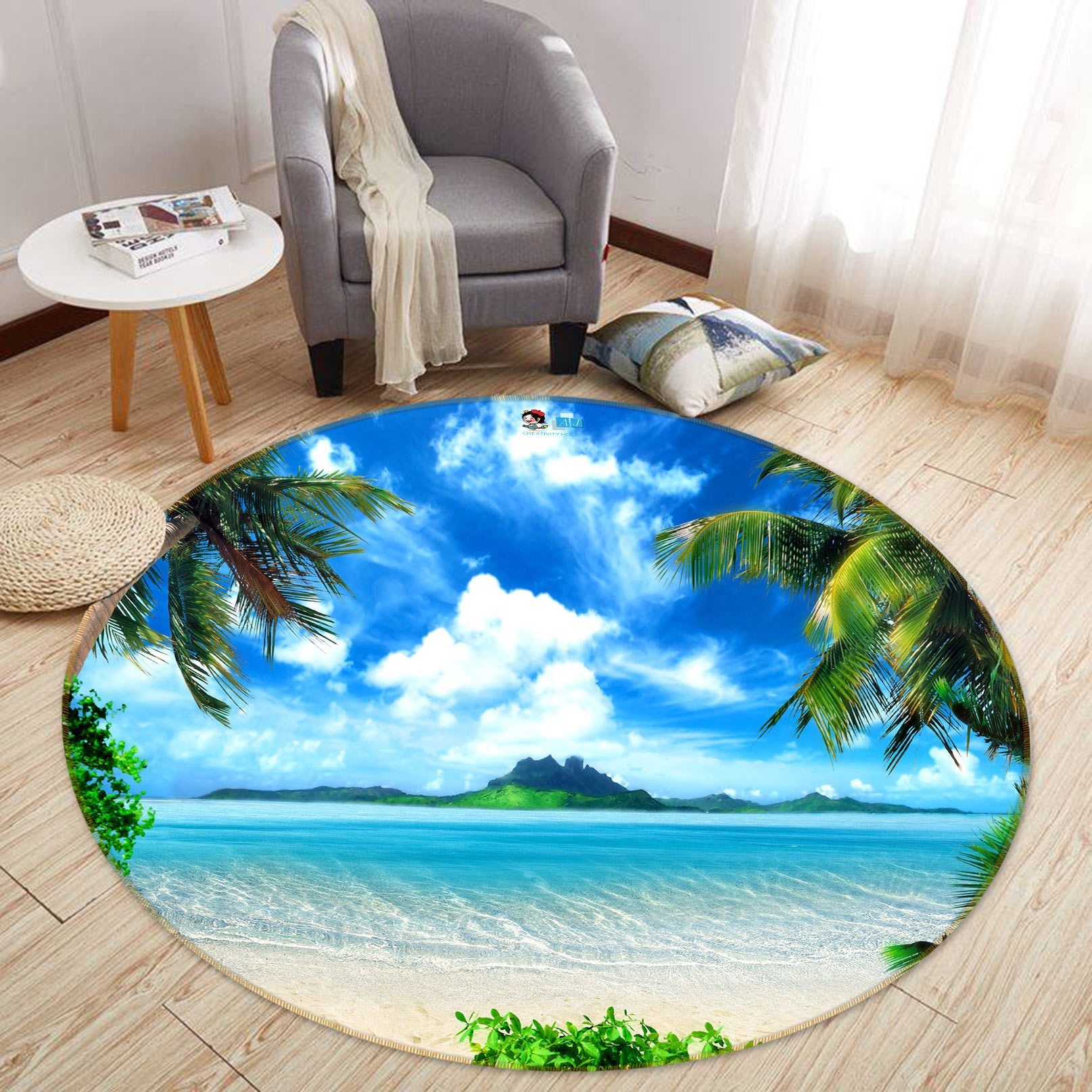 3d Beach Coconut Tree 80261 Round Rug Home Decor