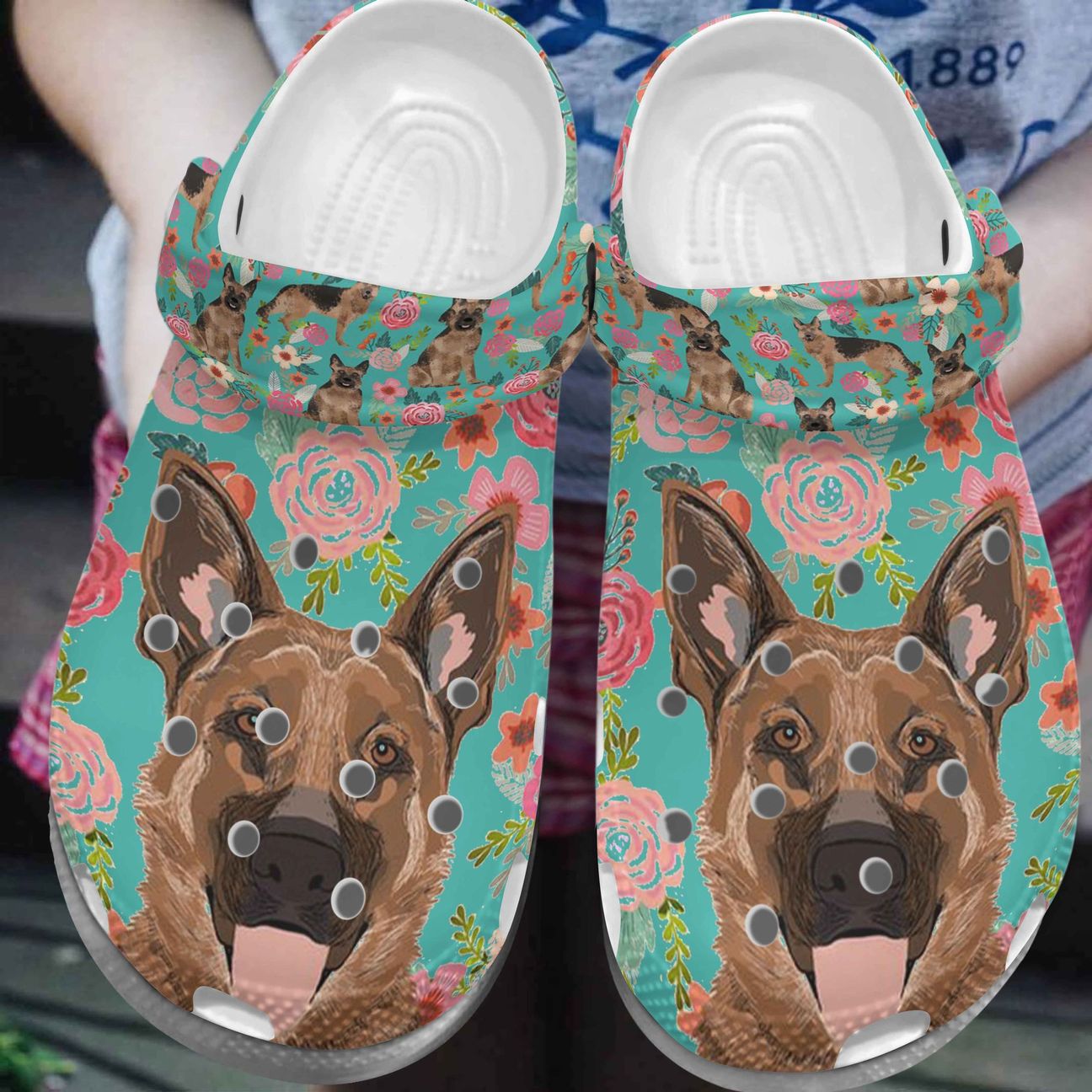 German Shepherd Personalize Clog, Custom Name, Text, Fashion Style For Women, Men, Kid, Print 3D Floral Portrait