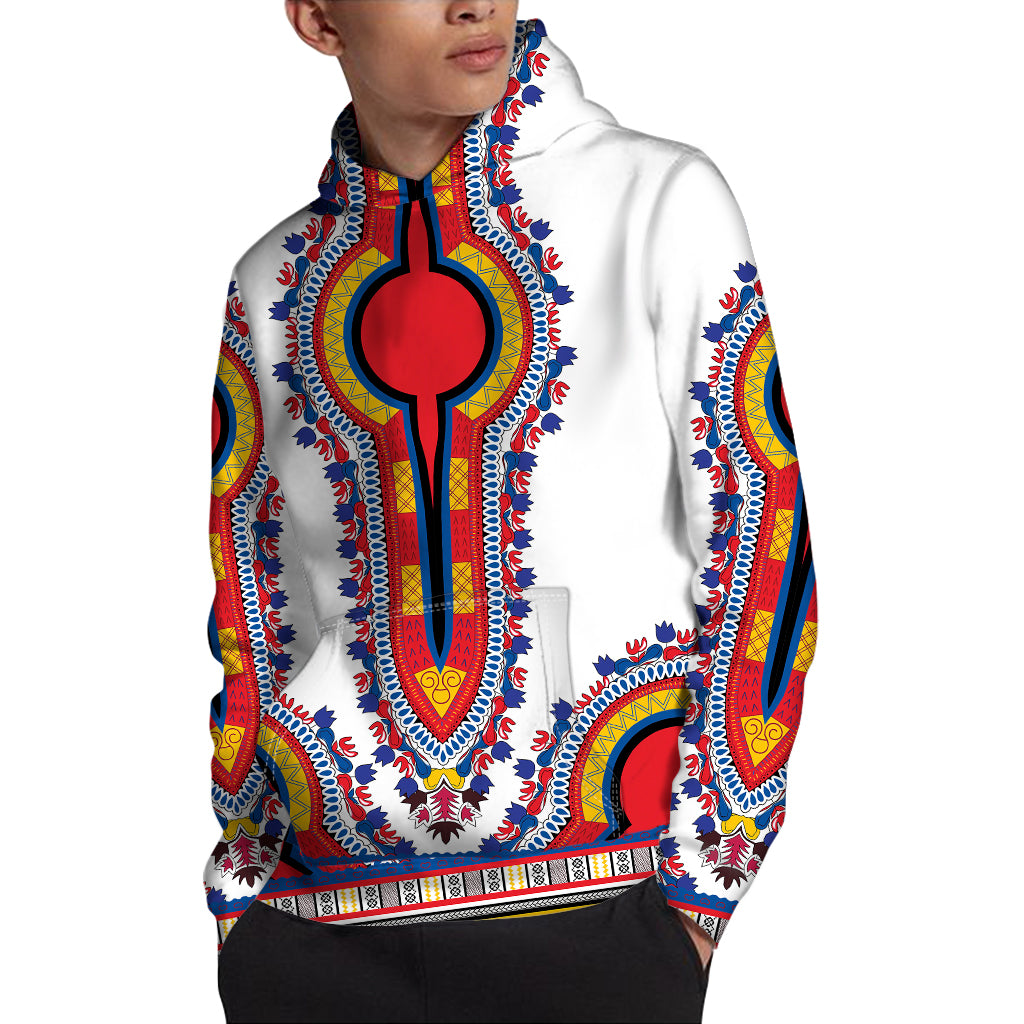 Red And White African Dashiki Print Pullover Hoodie