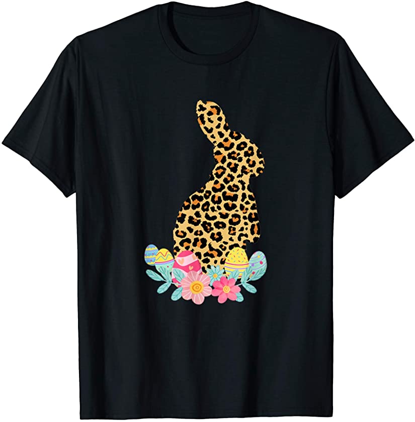 Bunny Leopard Print Flower and Eggs Cute Easter T-Shirt